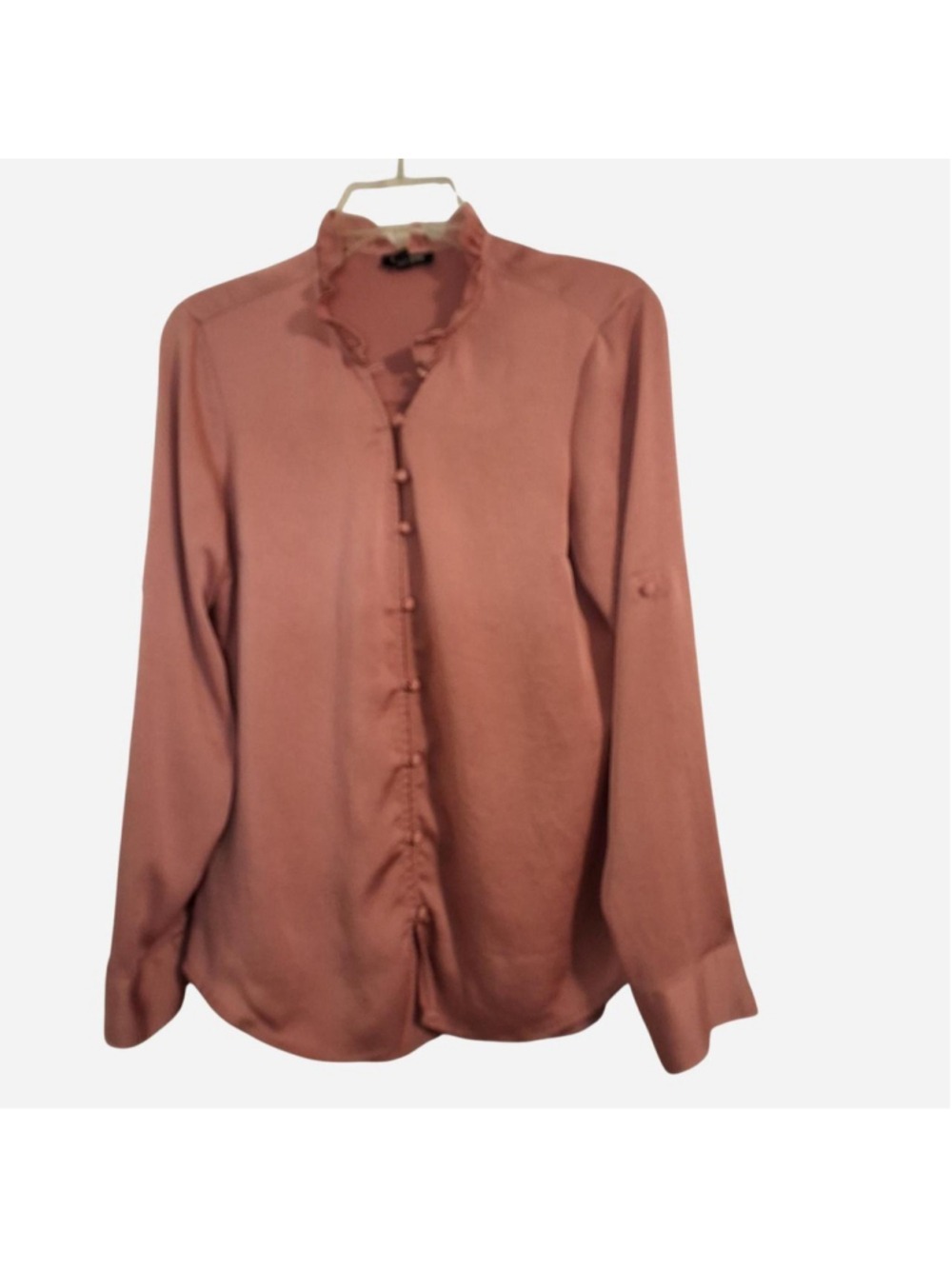 Express pink mauve satin look ruffle collar button-up blouse Size Medium